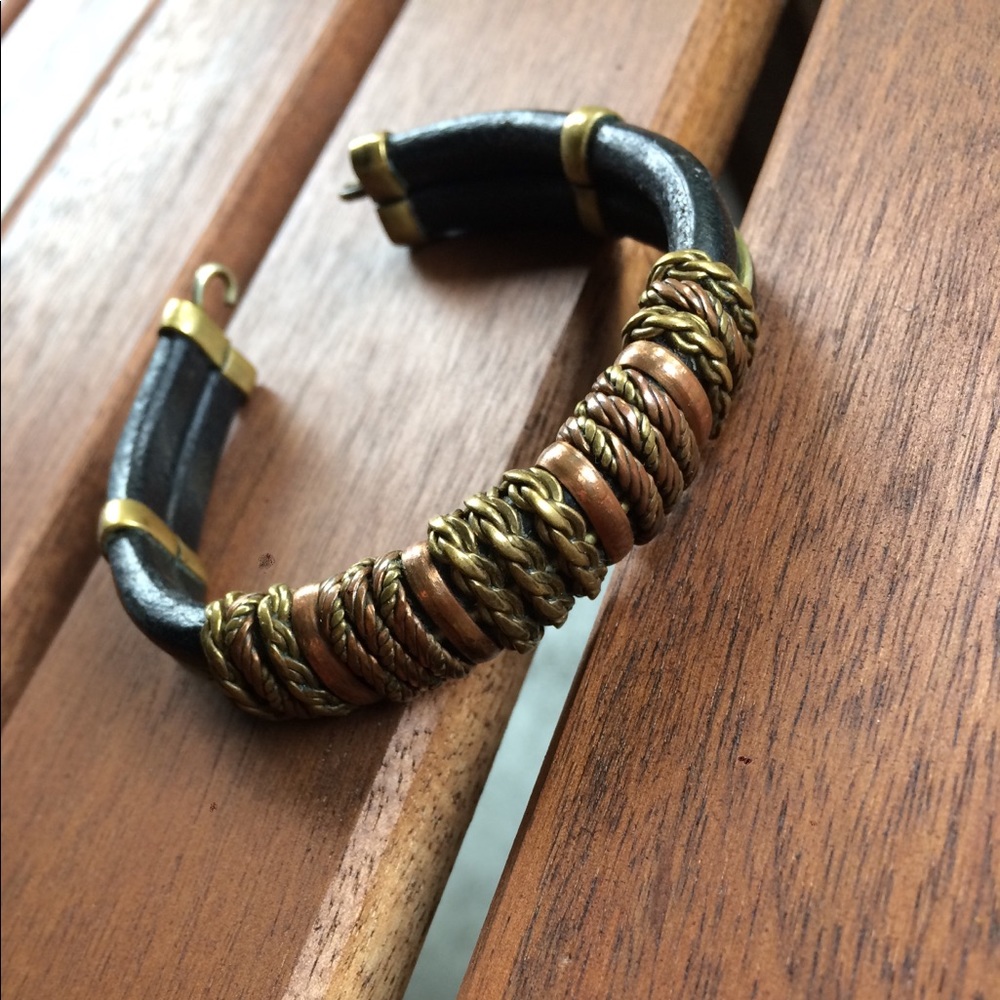 🧡Vintage leather & copper Cuff 🖤
